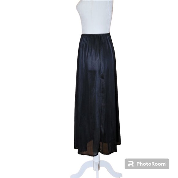 Vintage Warner's Black Lace-Trim Slip Skirt Midi Maxi Size Large - Picture 6 of 9